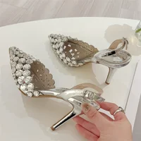 Aneikeh Fashion Stiletto Pumps Summer Silvery Rhinestone Hollow Strap High-heeled Sandals Women Wedding Banquet Shoes - Image 6