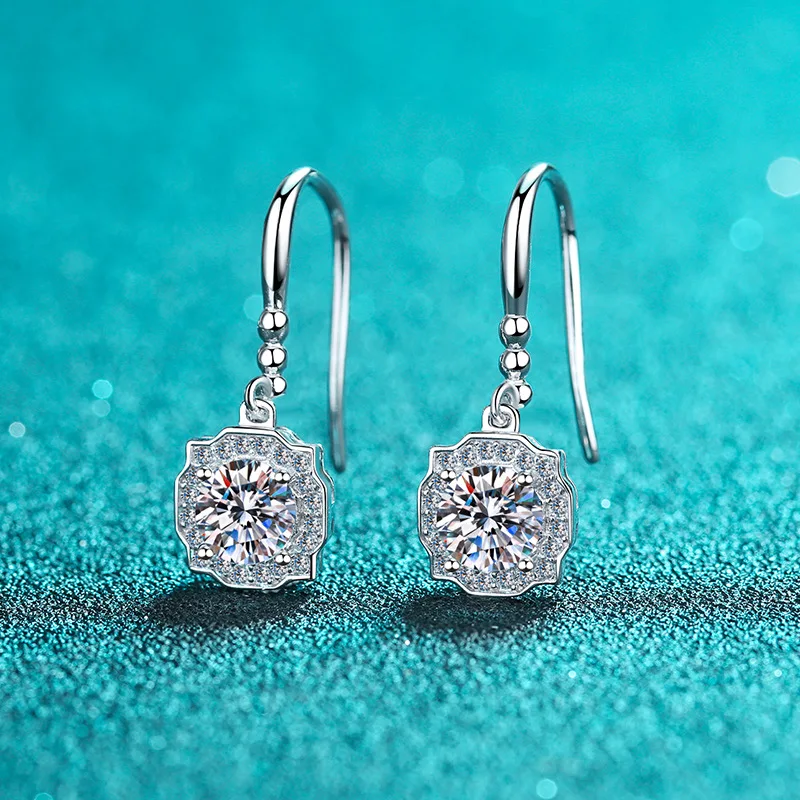 Brinco pendurado de 6,5 mm S925 brincos de prata para mulheres brincos de moissanite com certificado Gra presente de noivado