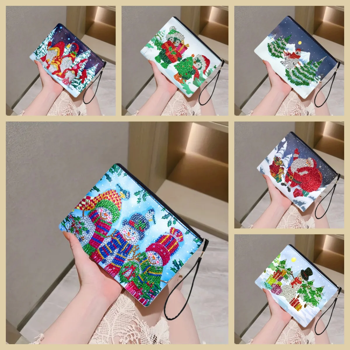 مجموعة واحدة من اللوحات الفنية الماسية الماسية التي تحمل عنوان عيد الميلاد، ومقبض من جلد البولي يوريثان مناسب للاستخدام اليومي كهدية للسفر #1