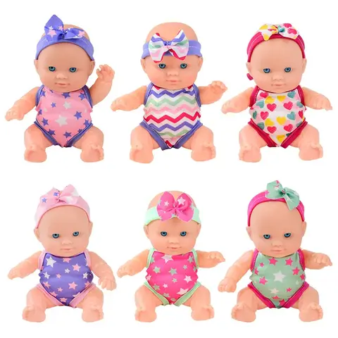 Mini Vinyl Dolls Realistic Smiling Newborn Baby Doll Simulation Baby Dress Up Soft Rubber Doll for Girls Toddler Gift Children