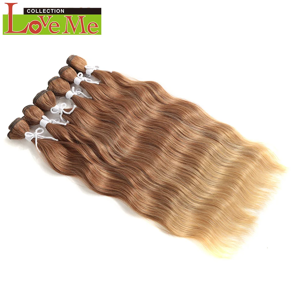 LOVE ME Water Wave Hair Bundles Synthetic Hair Extensions Ombre Blonde Brown Cosplay Weave Hair Bundles 20 inch 6Pcs Hair 3