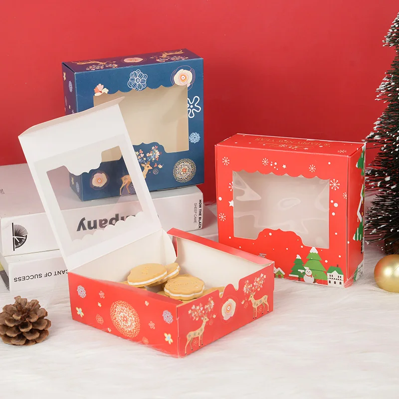 Caixa De Biscoito De Natal Com Janela, Caixa De Doces, Chocolate, Caixas De Embalagem De Biscoitos, Envolvimento De Presente De Natal, Caixa De