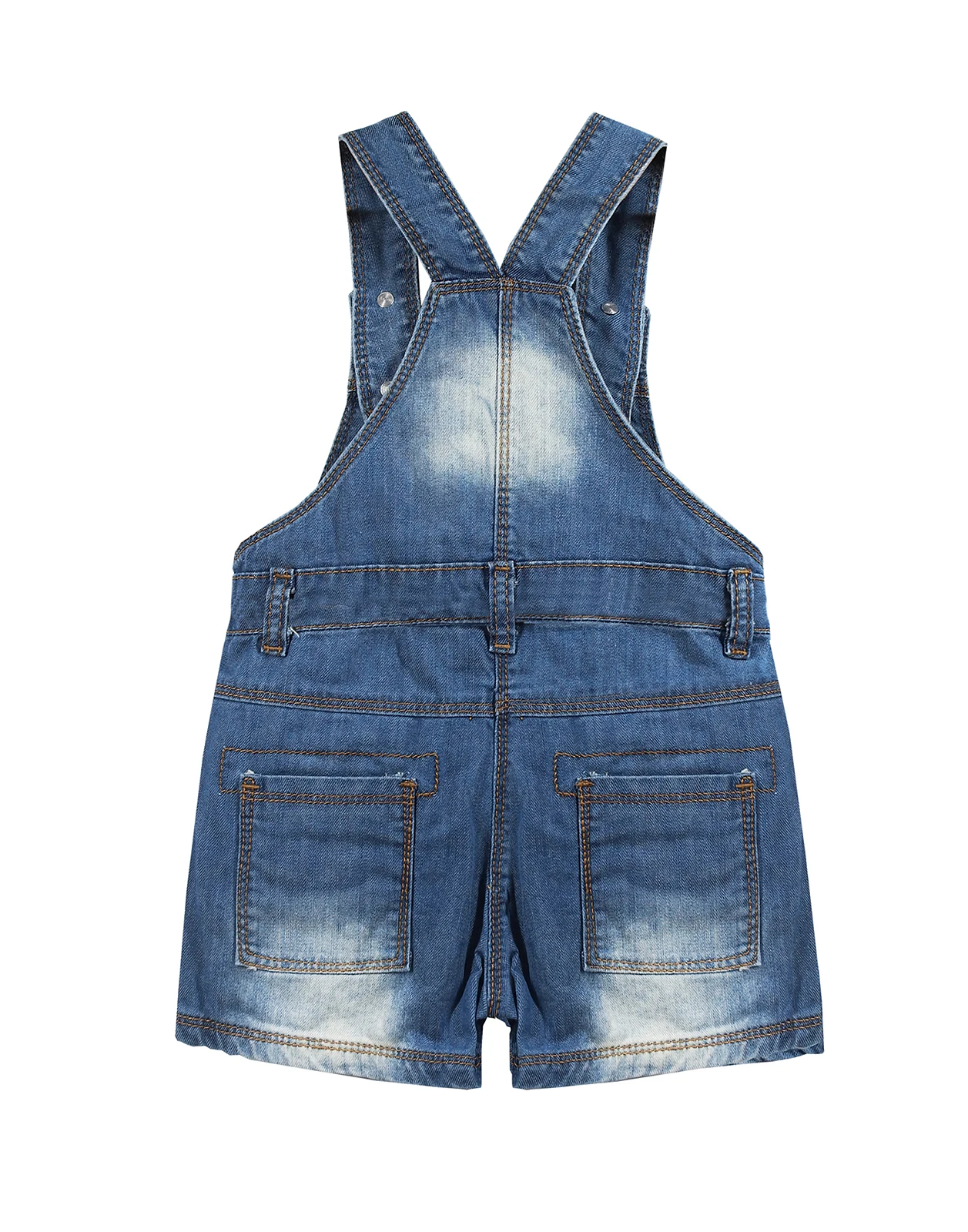 Kidscool Space Little Girls Fake Bib Decor Moustached Effect Design Denim Shortalls