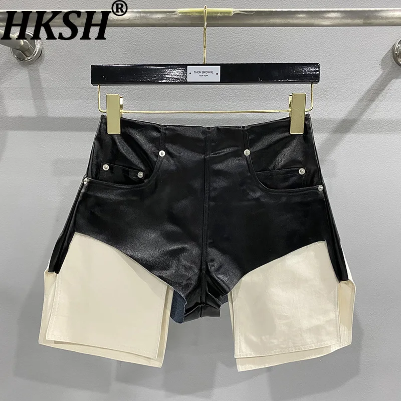 

Женские шикарные джинсовые шорты HKSH с цветными вставками, карманами, высокой талией, на молнии, в стиле стритвир, панк, темный стиль, летние шорты HK20358