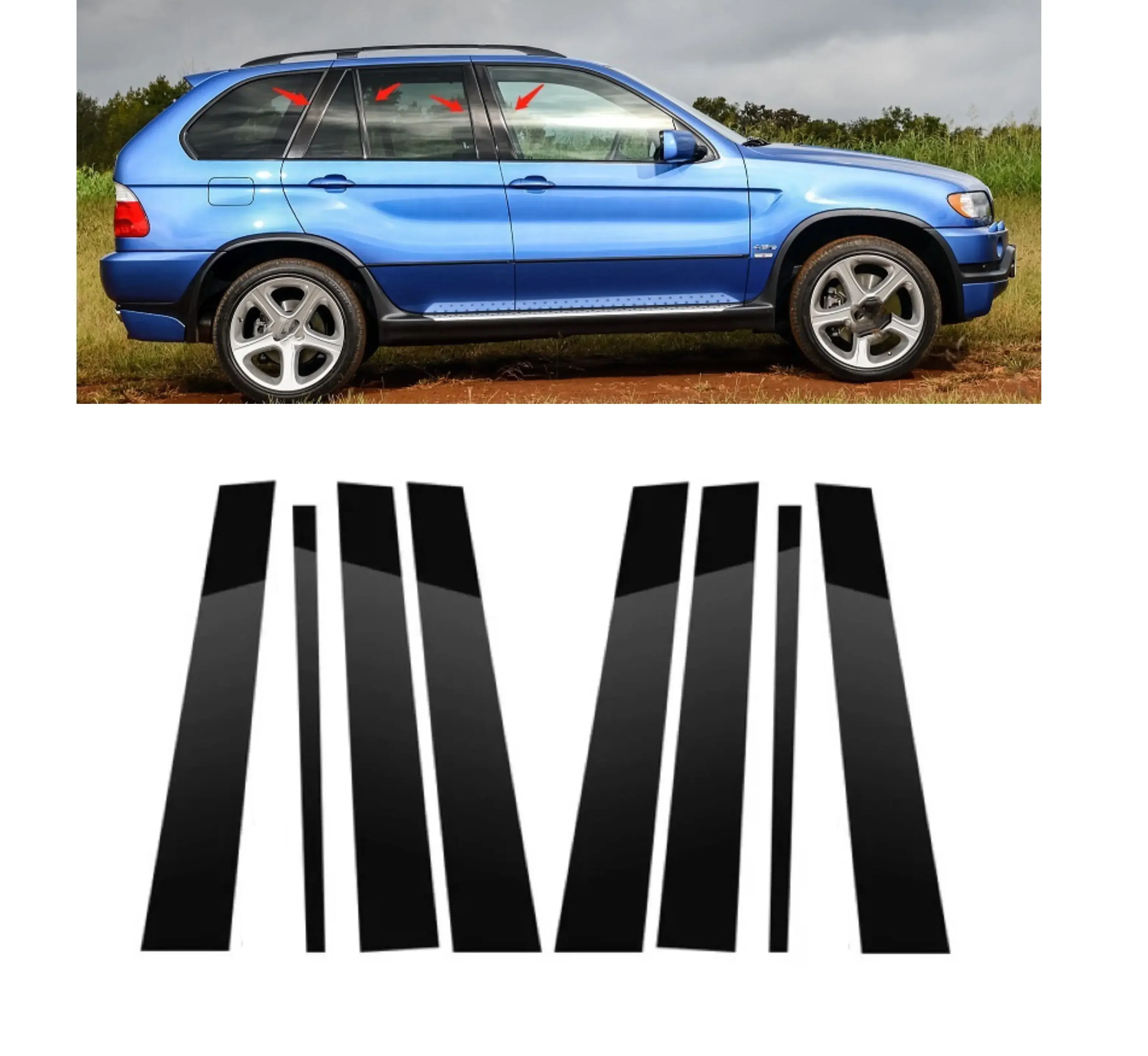 

8Pcs Car Door Window Pillar Posts Trim Covers Sticker For BMW X5 E53 2000 2001 2002 2003 2004 2005 2006