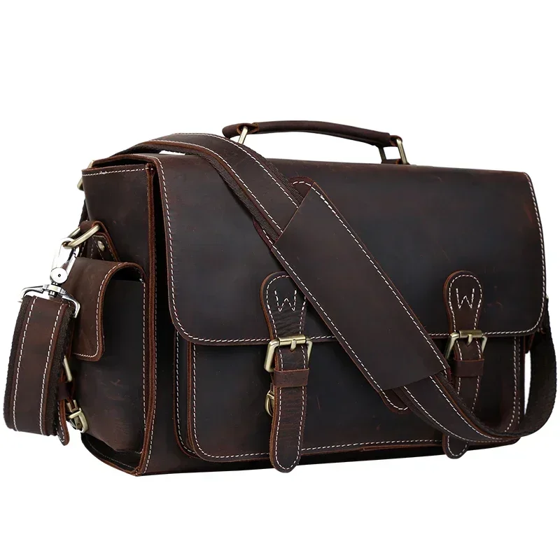 Tiding Vintage Style Real Leather Camera Messenger Dslr Bag Genuine