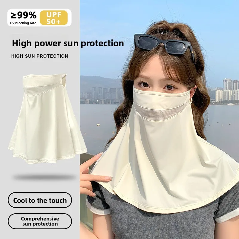 

Summer Ear Hanging Sunscreen Mask, Female Face Covering, Neck Protection, Ice Silk Outdoor Breathable, Sunscreen, UV Protection