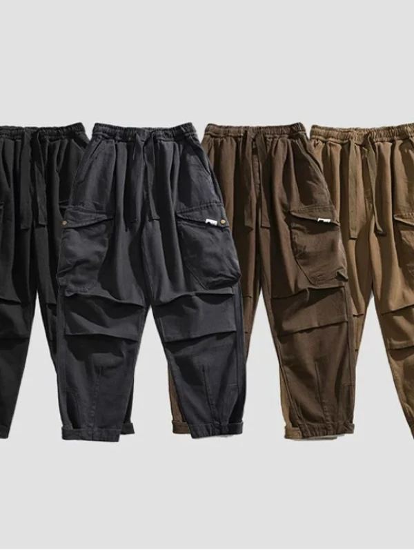 

Thiened Autumn Winter Workwear Pants Straight Leg Cotton Jeans Waed out Vintage Adjustable Waist Trousers for Young Men