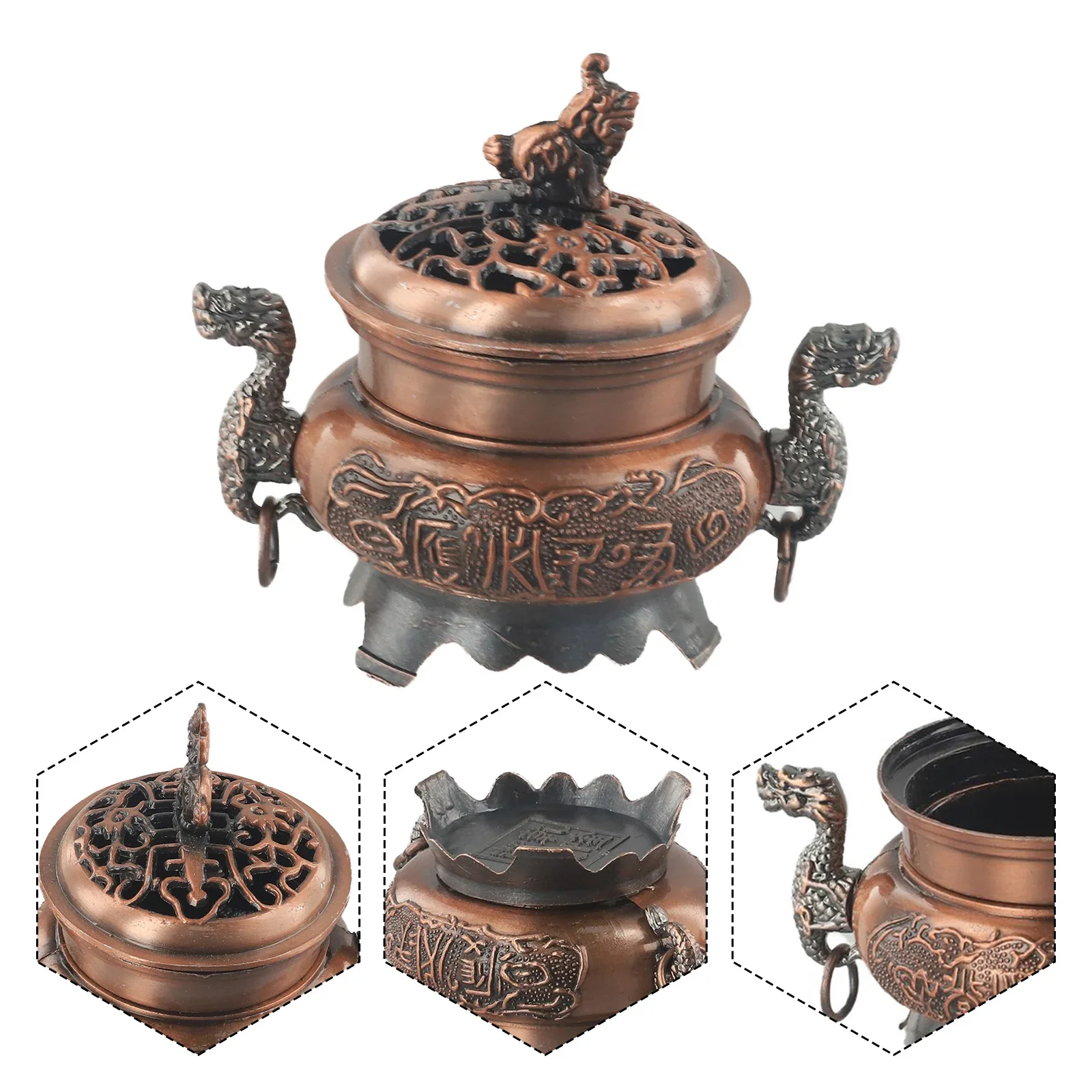 Backflow Incense Burner Smoke Vintage Bedroom Living Room Study Meditation Double Dragon Hollow Cap Cone Holder