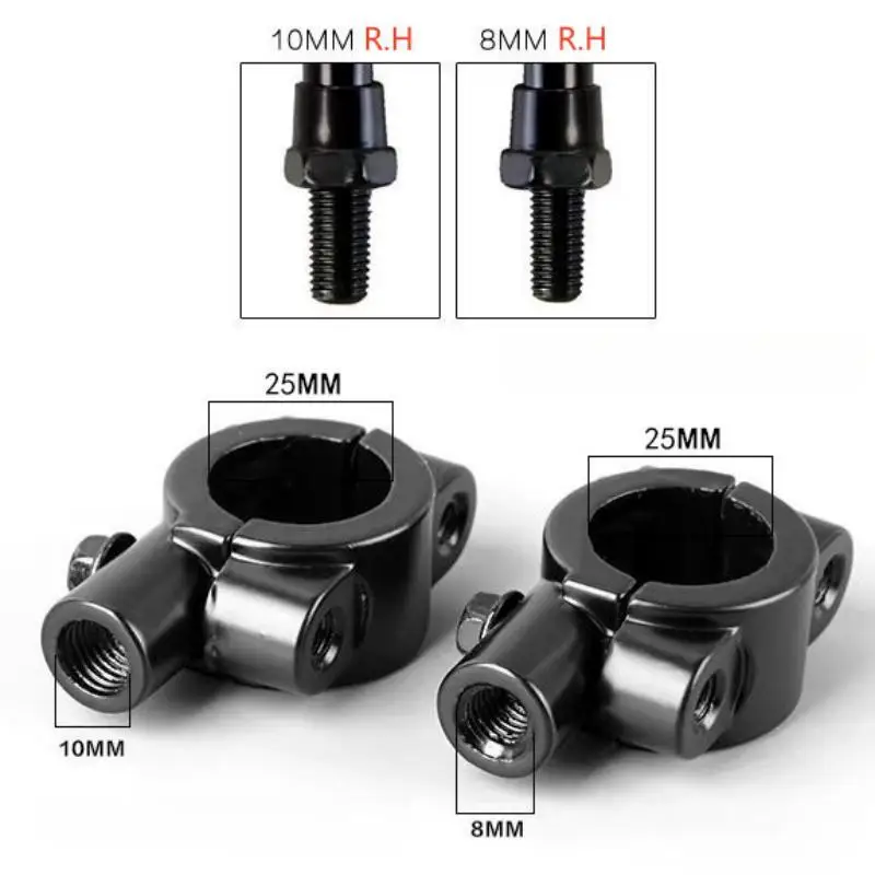 2pcs Universal Motorcycle Mirror Mount Clamp 8mm 10mm Handlebar Rearview Mirror Bracket Adapter Holder for Scooter ATV Dirt Bike