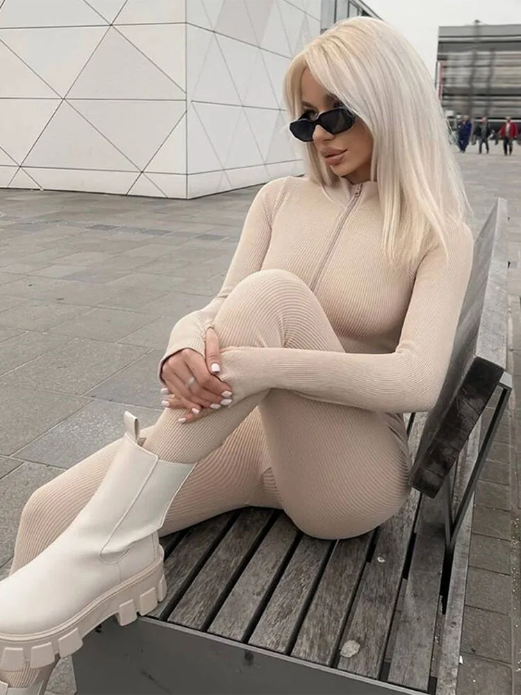 

HH двухцветные женские весенние элегантные сексуальные комбинезоны с полуводолазкой, однотонные женские новые модные шикарные комбинезоны на молнии с длинными рукавами