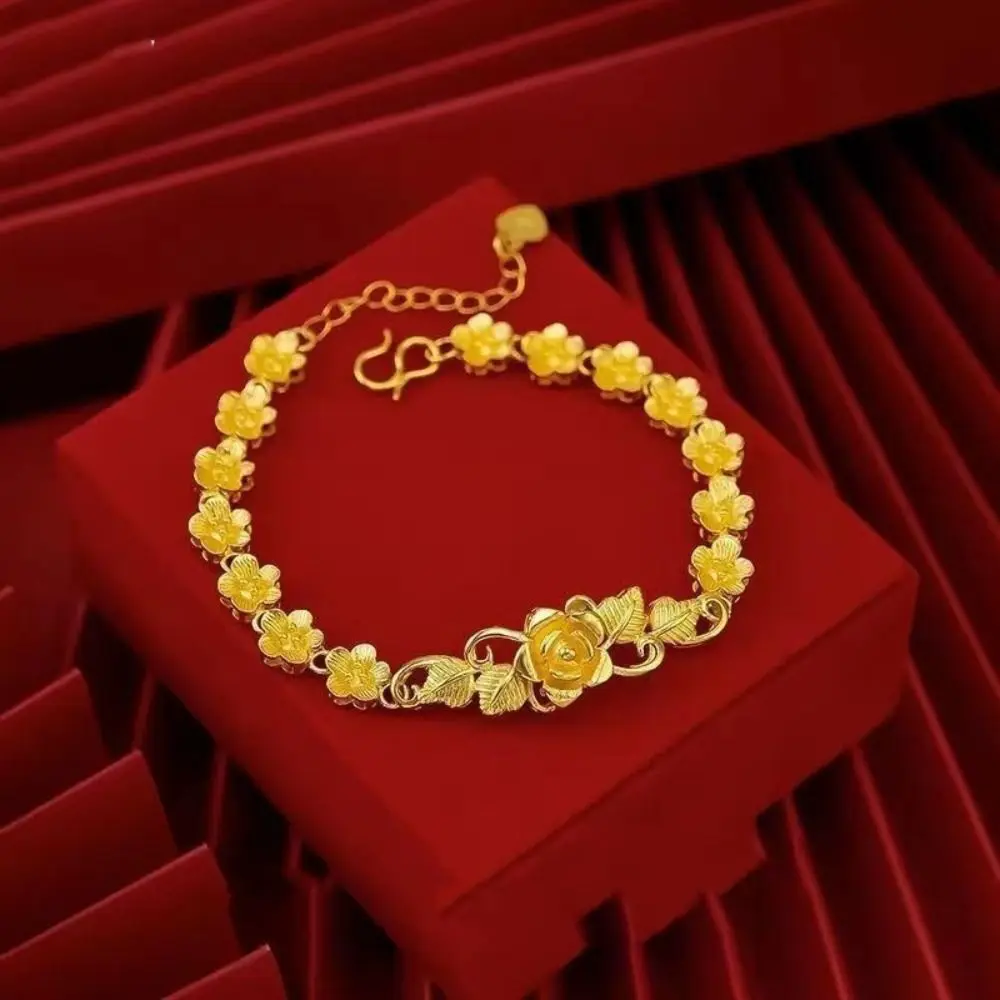 

Vintage Imitation Gold Flower Bracelet Ornaments Alloy Hollow Bracelet Women Wrist Adornment Hand Jewelry Chinese Style Bangles