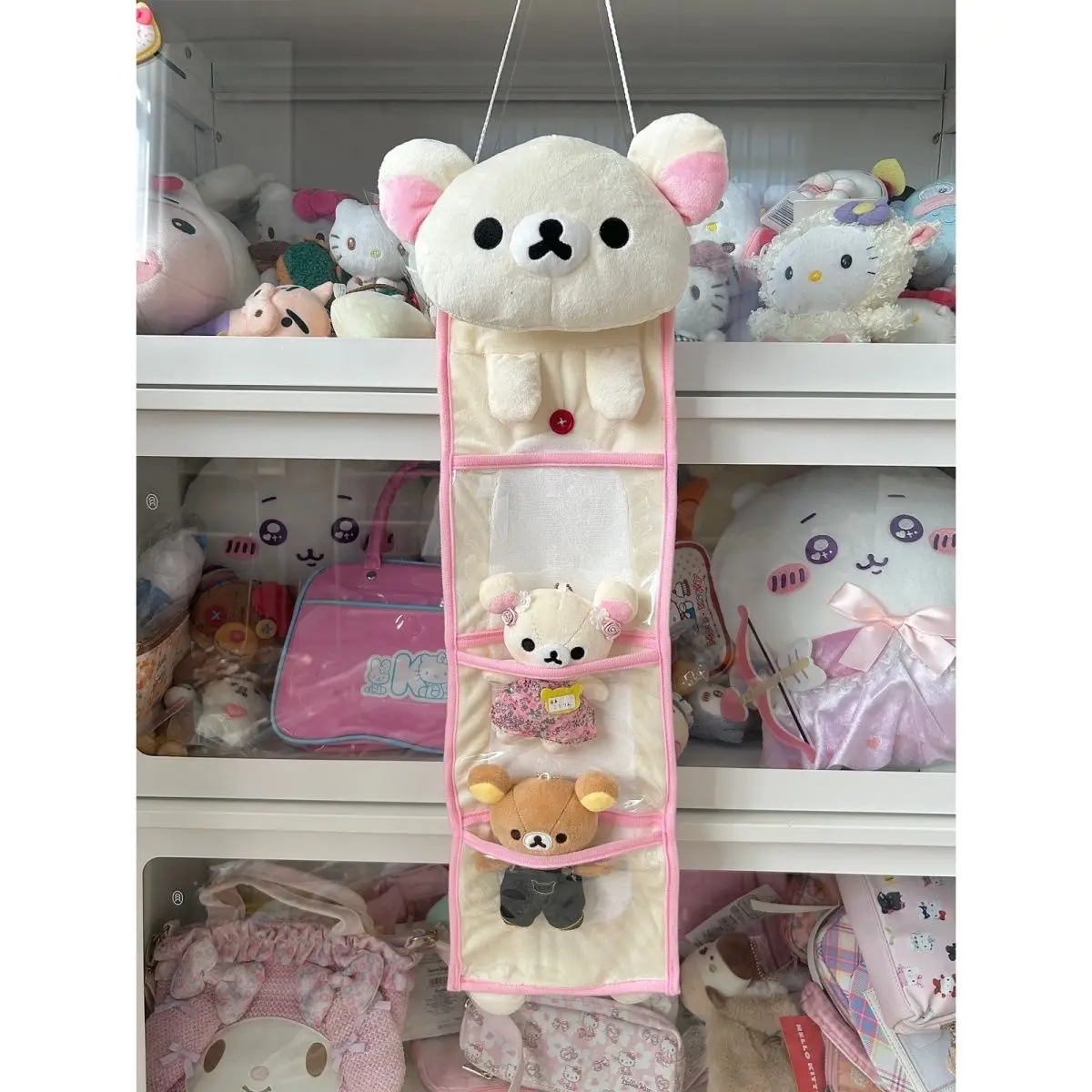 

Kawaii Rilakkuma Wall Mounted Storage Bag Student Dormitory Accessories Large Size Storage Bag Door Hanging Bag Girl Gifts Toys