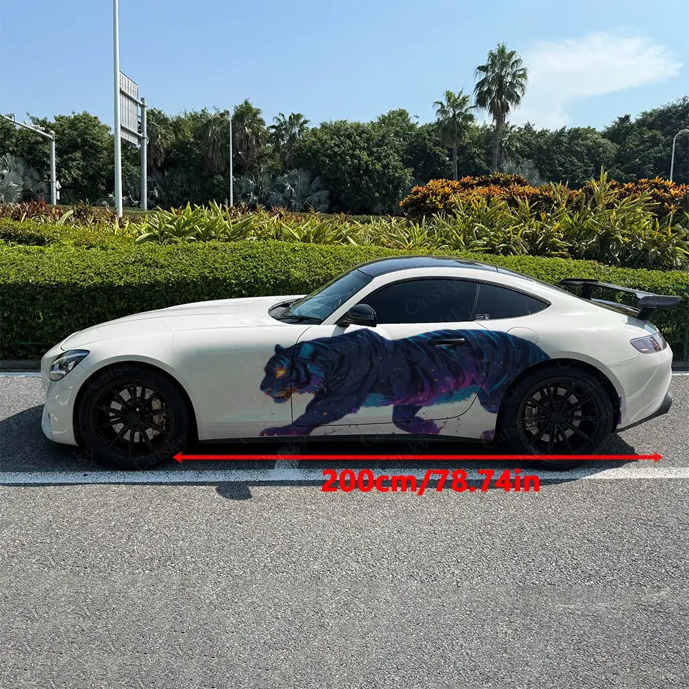 2pcs Trendy Graffiti Splatter Panther Car Side Wraps, Self-Adhesive PVC Waterproof & Scratch-Resistant Stickers, Car Accessory