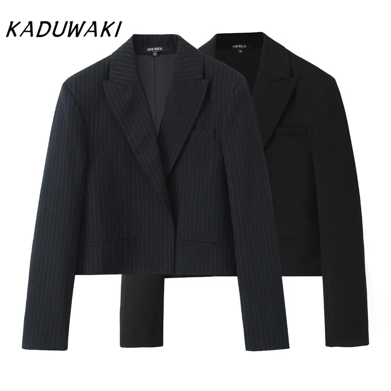 KADUWAKI Fashion Retro Lapel Long-sleeved Suit Jackets Autumn Temperament Buttonless Slim Commuter Tailored Coat Пиджак Женский