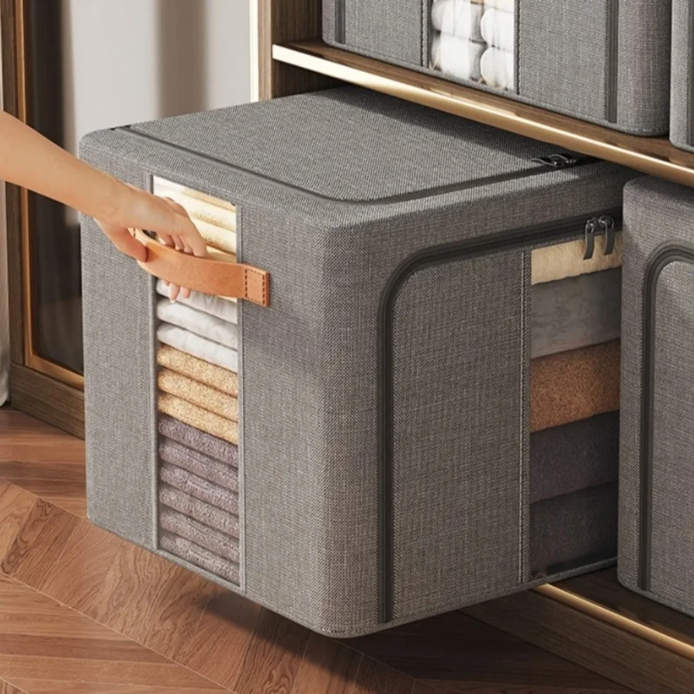 1Pc Large capacity clothes basket Steel frame foldable clothes storage box Cotton quilt hat scarf Wardrobe organizer