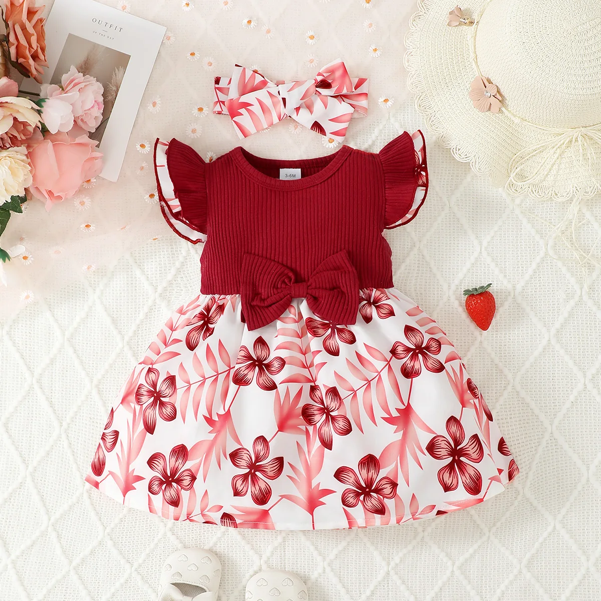 Dress for Kids 3-24 Months Style Fashion Lotus Leaf Sleeve Cute Floral Summer Princess Formal Dresses Ootd for Newborn Baby Girl