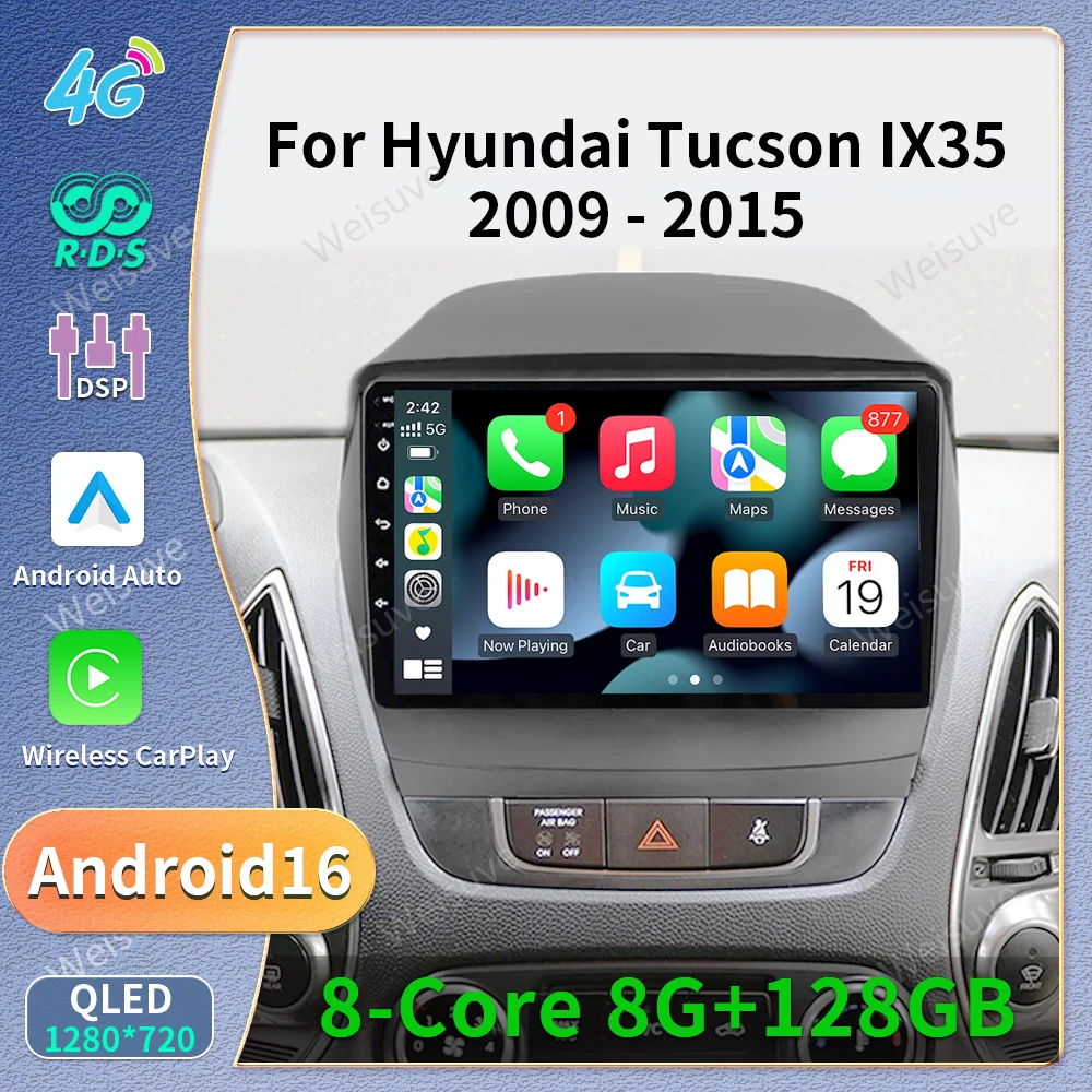 Android 16 Carplay Auto For Hyundai iX35 2009 - 2016 Car Radio Player Multimedia Stereo Navigation Head Unit 2Din  GPS
