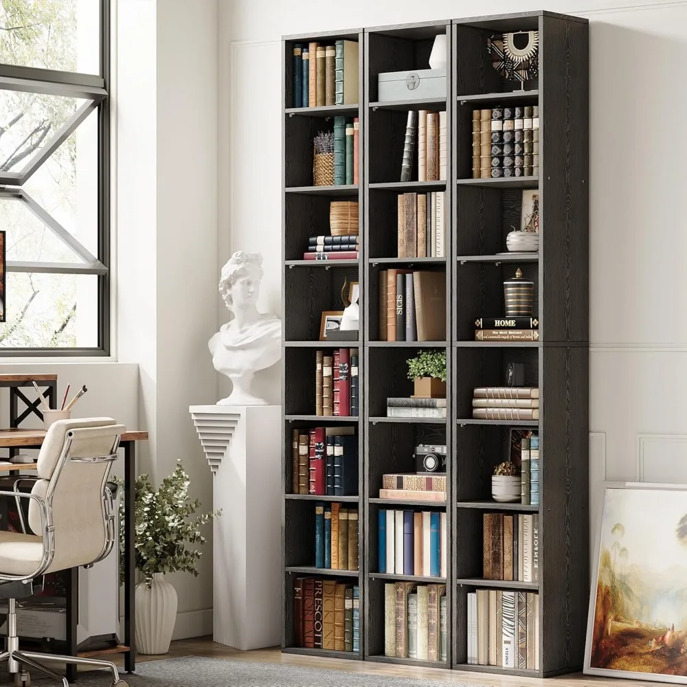 ชั้นวางหนังสือทรงเพรียวบาง 8 ชั้นสำหรับพื้นที่ขนาดกะทัดรัด โซลูชันการจัดเก็บอเนกประสงค์สำหรับบ้านและสำนักงาน สีน้ำเงินวินเทจ