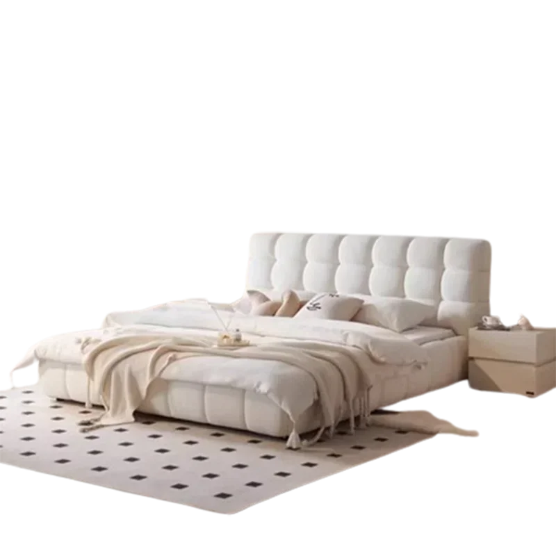 

Nordic Fabric Queen Bed Puff New White Master King Size Comferter Double Bed Wood Frame Letto Matrimoniale Bedroom Furniture