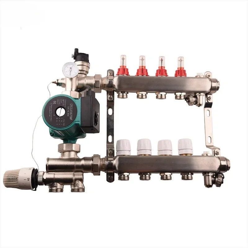 stainless steel hydronic plumbing manifolds collectors bar for radiant floor heating system with mixing valve