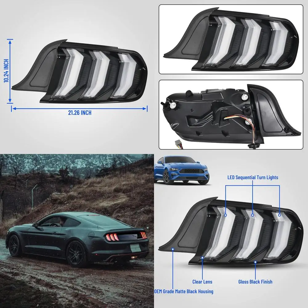 

2015-2023 Ford Mustang & Shelby GT350 Euro LED Tail Lights with Sequential Turn Signals, Plug & Play, Clear Pair