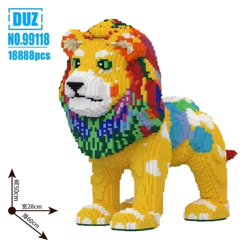 

18888pcs Giant Colorful Lion Building Blocks Toys Adult High Difficulty Assembly Small Particle Bricks 50cm High Festival Gift