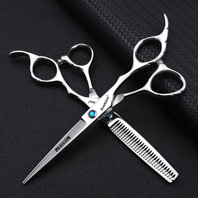 AXEMOORE silver Japan 440c 6 inch stainless steel cutting scissors professional hairdresser scissors hair scissors