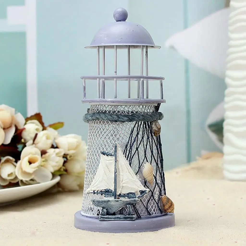 Mediterranean Lighthouse Lantern Vintage Metal Candlestick Holder Table Decor for Wedding Centerpieces and Home Decoration