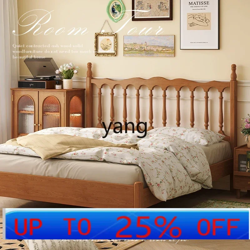 LH  full solid wood bed French retro double bed cherry wood Windsor bed