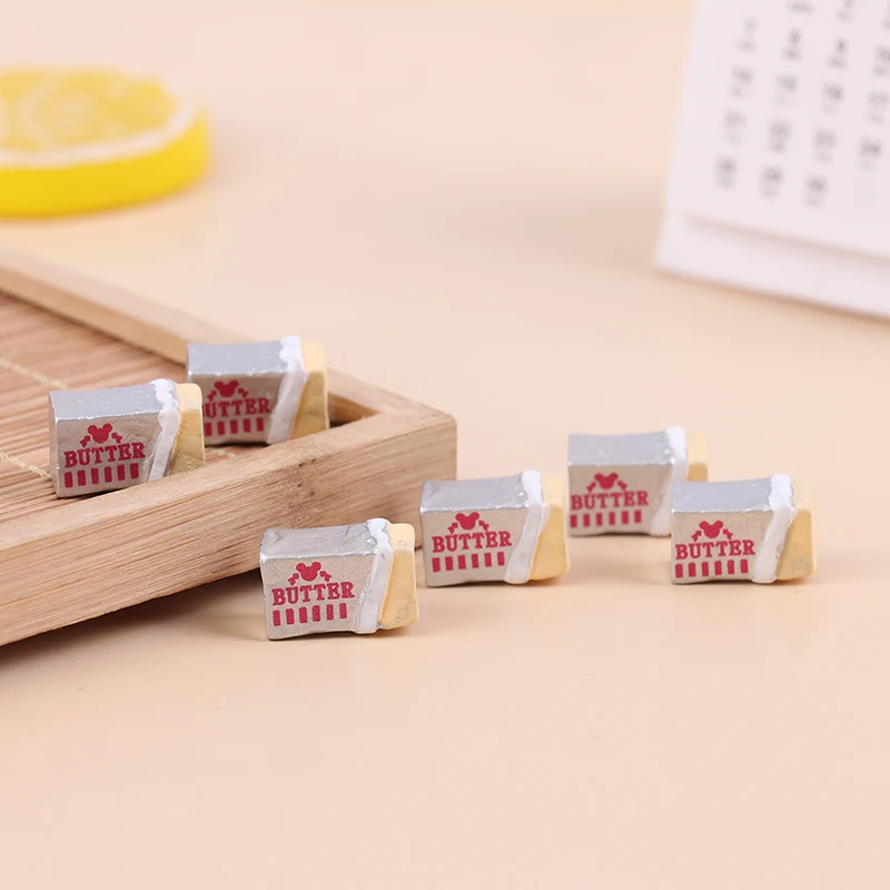 ●6Pcs Simulation Food Butter Miniature Pretend Play Kitchen Diy Bread Set Toy Breakfast Tableware Doll House Accessories