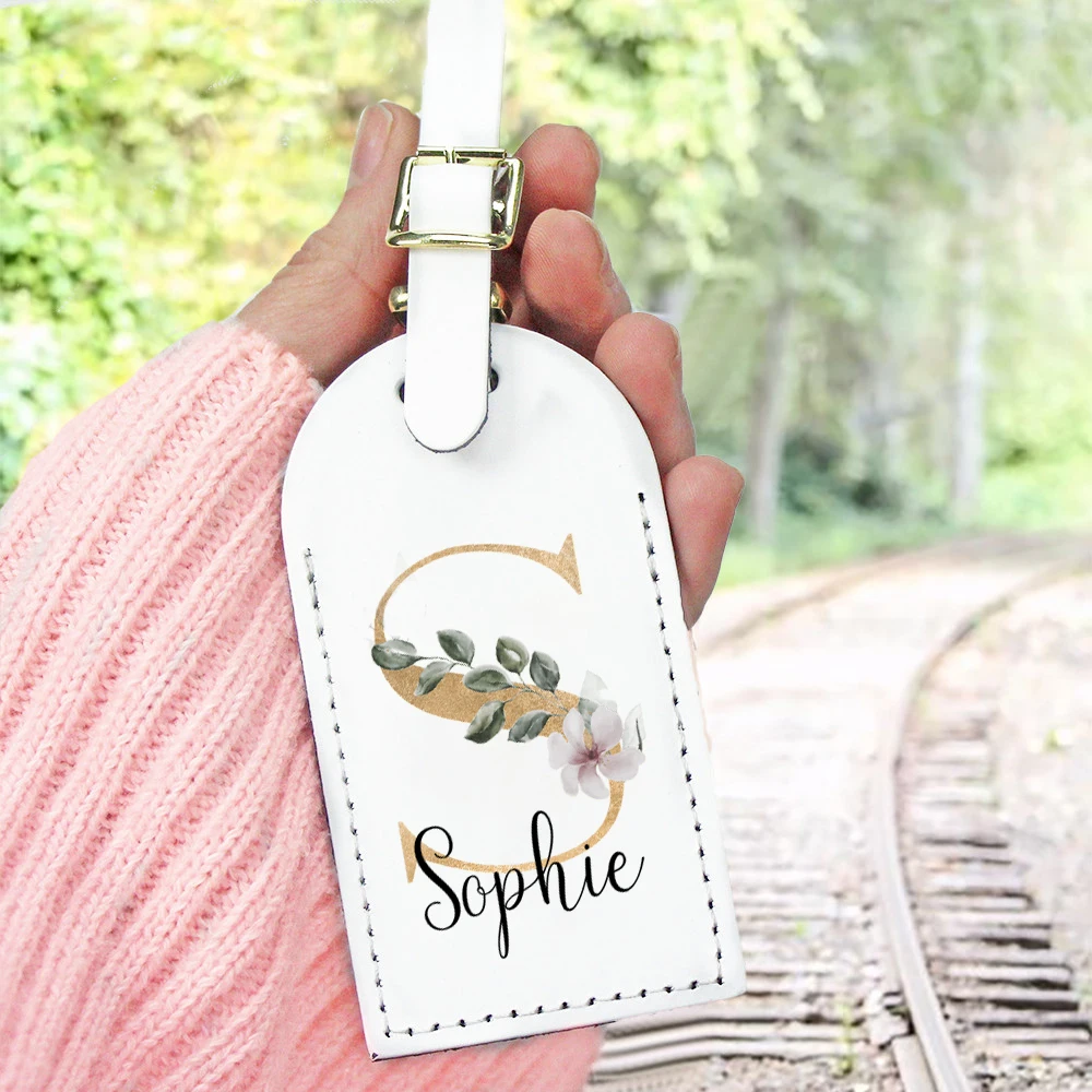 Personalised PU Leather Luggage Tag Initial with Name Suitcase Identifier Label Baggage Bag Tags Travel Accessorie Wedding Gifts