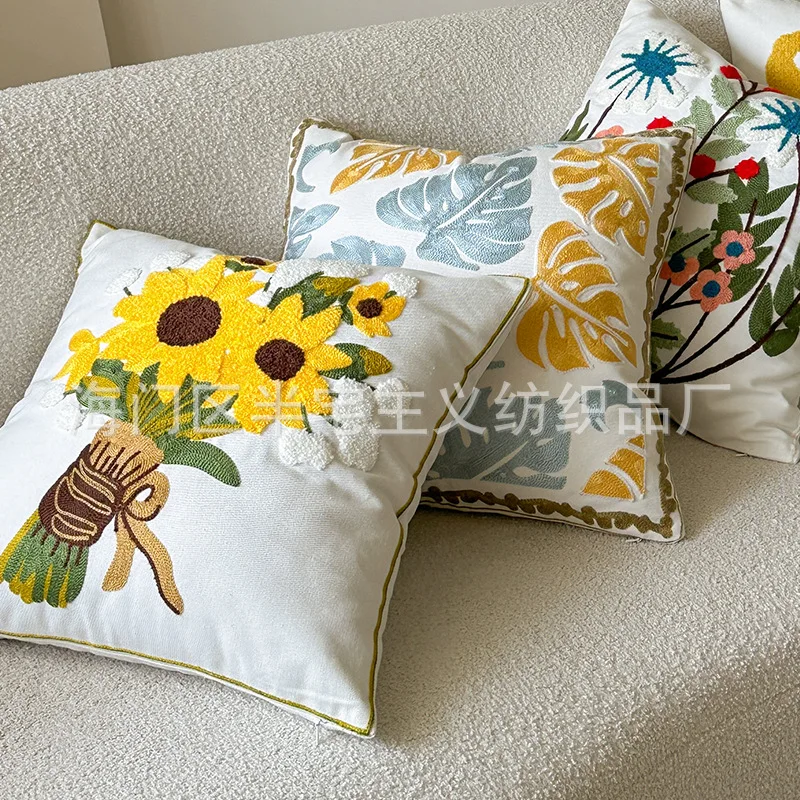 

45X45cm Throw Cushion Cover Small Fresh Pastoral Style Towel Embroidery Living Room Sofa Bedroom Comfortable Pillow Case Cover