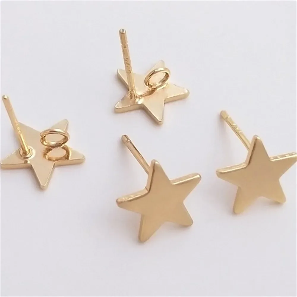 14K Gold Wrapped Five Pointed Star Shaped Pendant 925 Silver Needle Earrings, Handcrafted DIY Earrings, Accessory Materials E099