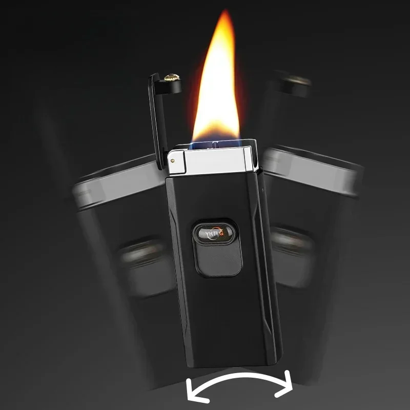 Hot Creative Lift Ultra Wide Five Open Flame Butane Gas Lighter Gravity Sensing Shake Ignition Type-C Electric Lighters Smoking