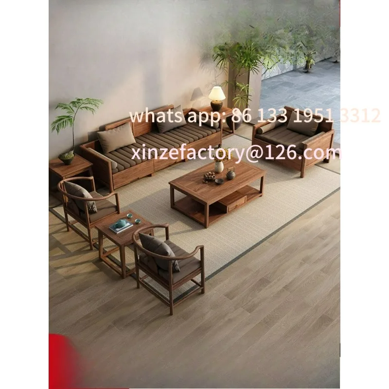 

Walnut new Chinese solid wood sofa combination living room storage size apartment household high-end villa sofa