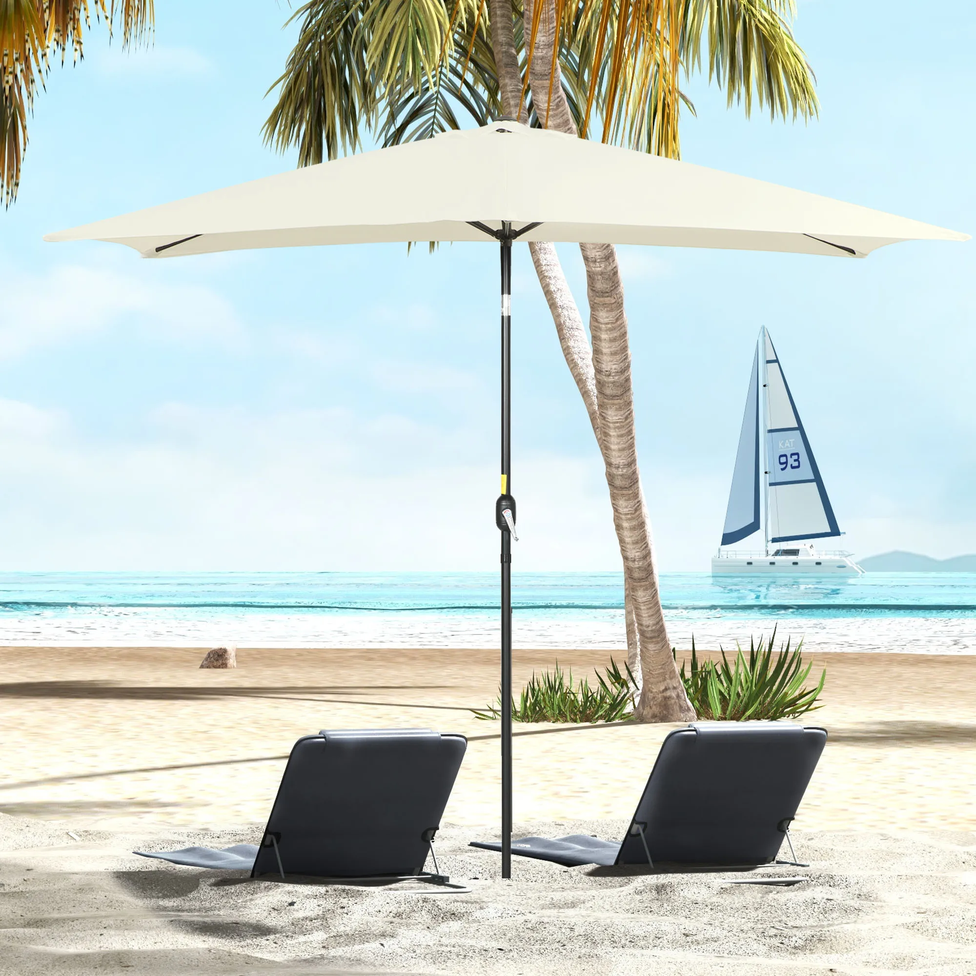 Outsunny Sombrilla de Terraza Exterior 195x295 cm con Ángulo Ajustable Crema