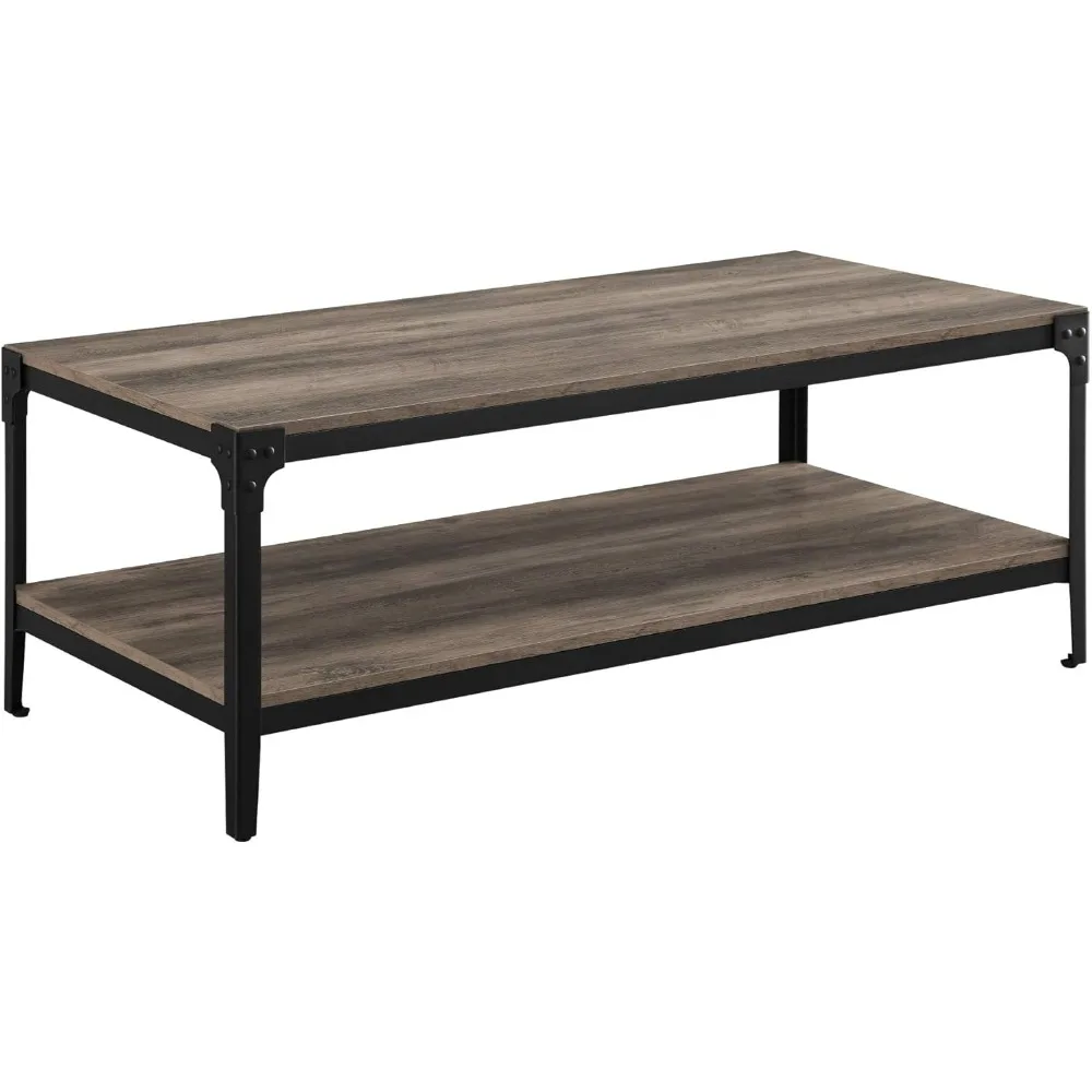 Urban Industrial Angle Iron and Wood Coffee Table, 46 inch, Grey Wash