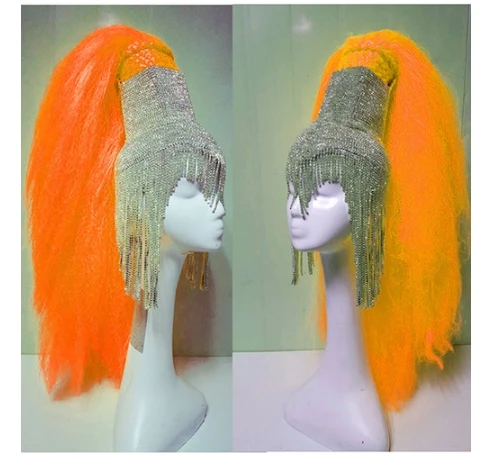 High-quality Multicolor Shiny Wig Rhinestone Headdress Head Pieces Rave Stage Dancer Singer cosplay wigs Holographic Burning Man