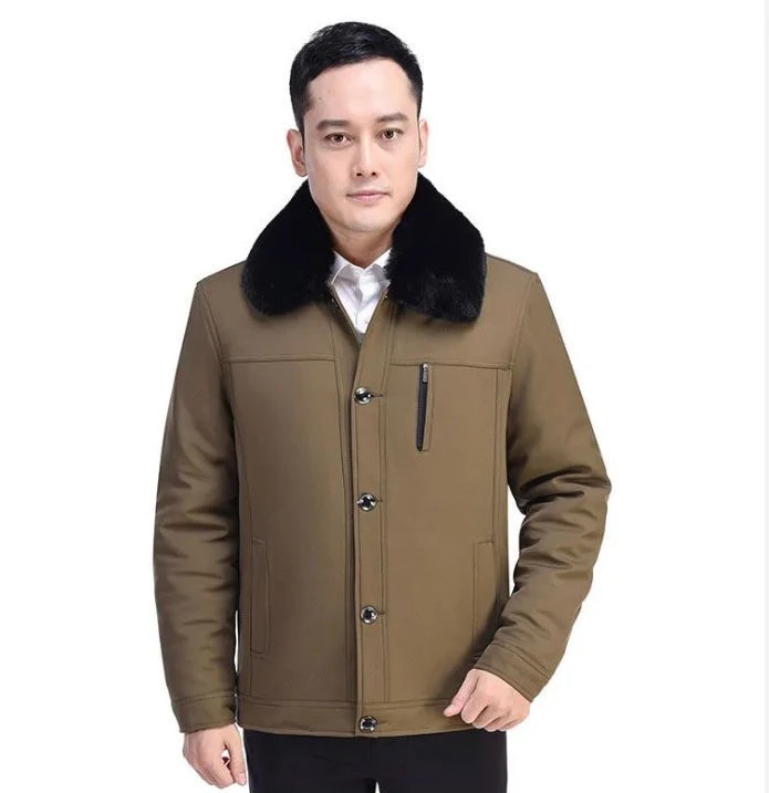 Dad's Winter Cotton Coat Men's  Thick Plush Middle-Aged and Elderly Grandpa Loose Fur Collar Warm Jackets 2023 A284