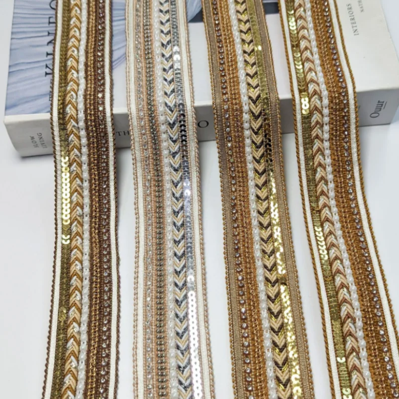 2 Yards Jacquard Ribbon Bead Trim Ethnic Style Embroidery Polyester Ribbons
