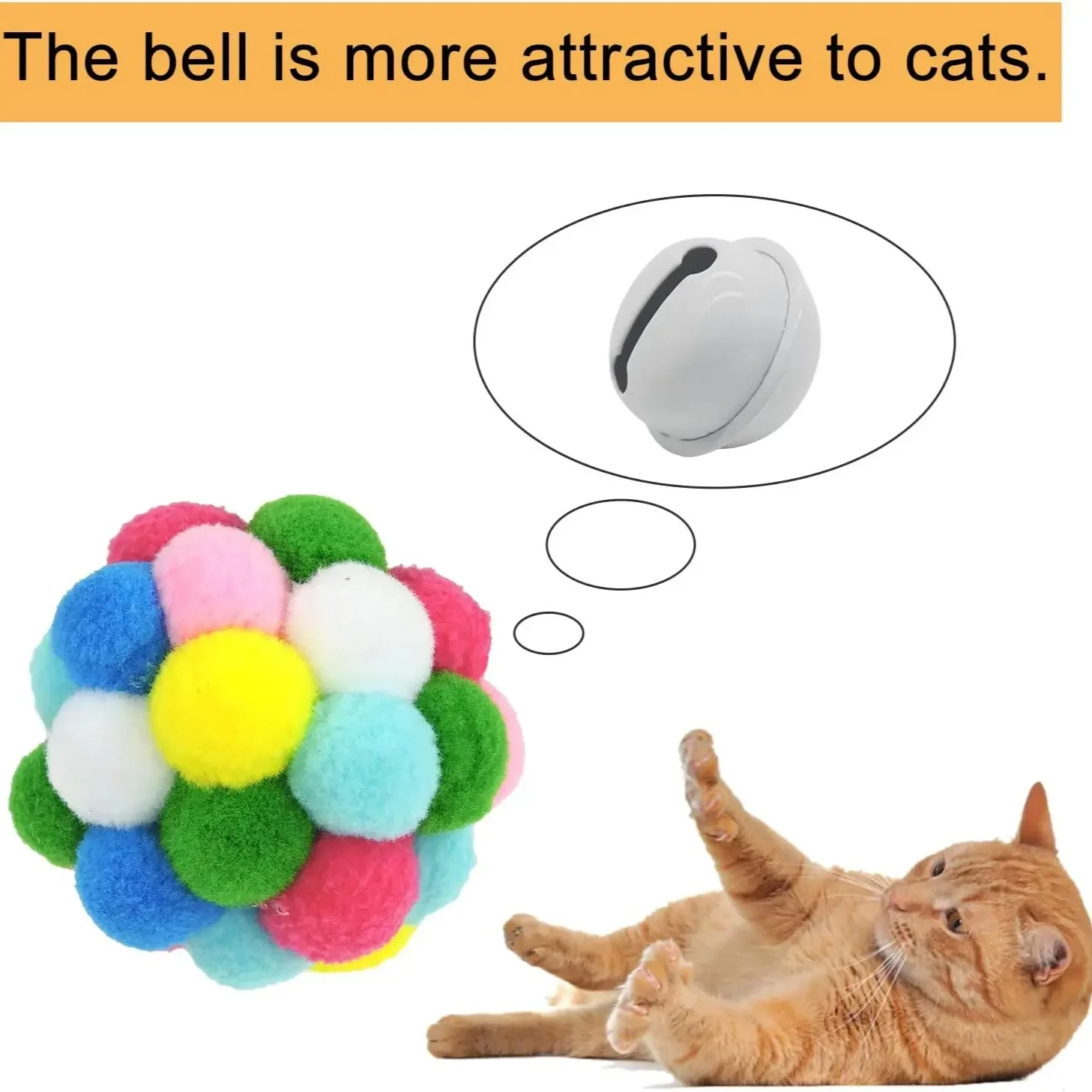 3/60pcs Cat Toys Balls with Bells , Color Cat Pom Pom Balls,Tinsel Sparkle Balls,Interactive Toy for Indoor Cats Kitten