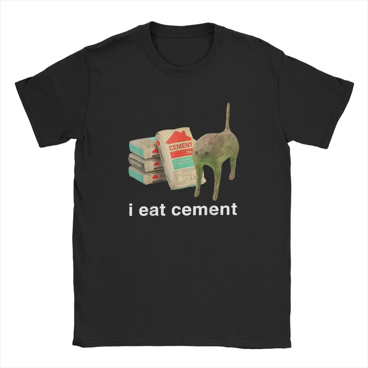 I Eat Cement Cursed Cat Funny T Shirts Men's Pure Cotton Humorous T-Shirt Crew Neck Oddly Specific Meme Tees Short Sleeve Tops