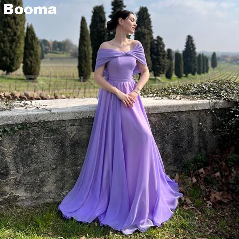 Booma lavanda a-line abiti da ballo Off spalla senza maniche abiti da sera lunghi per le donne abiti per occasioni formali abito da festa