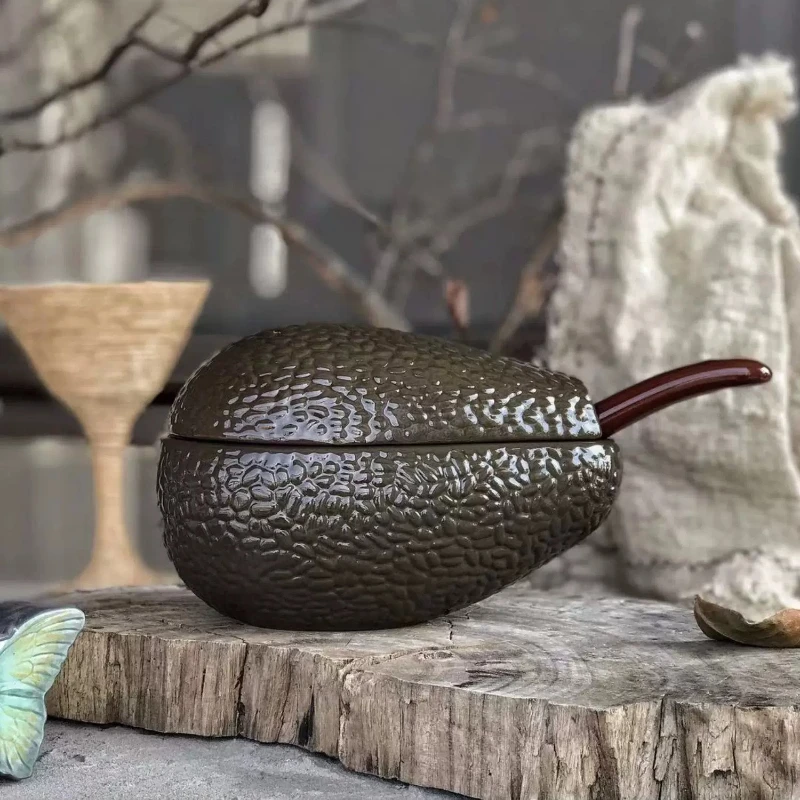 Creative Avocado Shaped Ceramic Bowl 3D Fruit Bowl With Lid Dessert Snacks Sauce Bowl dining table decoration Housewarming Gift