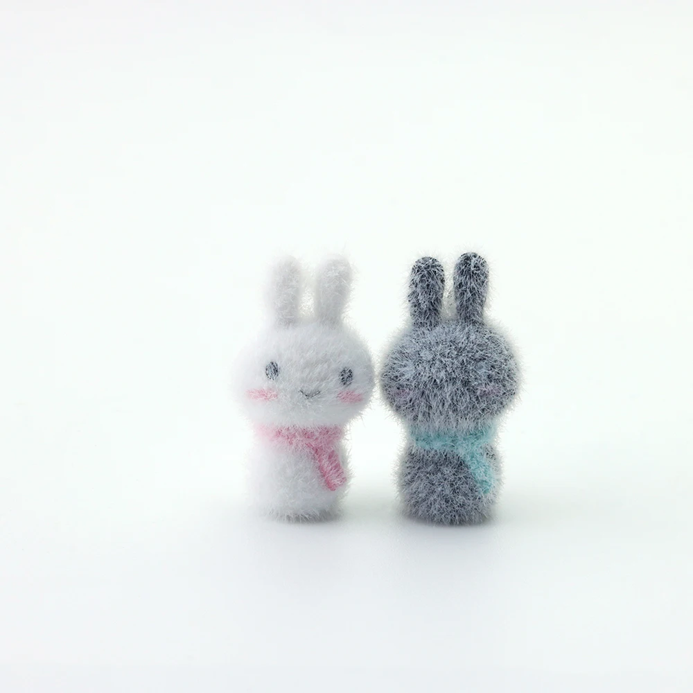 30pcs 3D Flocking Resin Rabbit Charms Cartoon Mini Bunny Pendant for Necklace Earrings Keychain DIY Making Jewelry Accessories