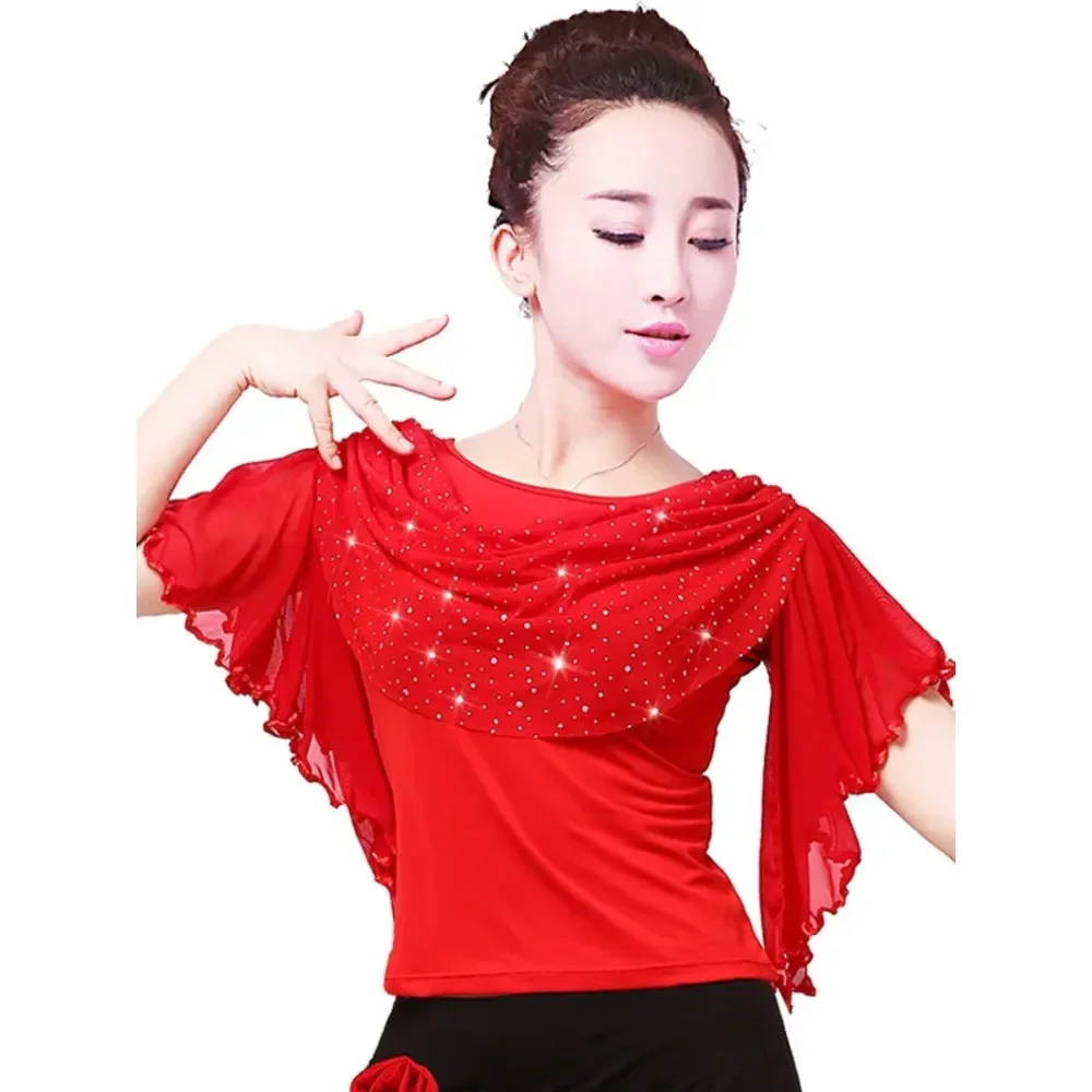 

Latin Top Women Latin Dance Basic Top Girl Dancewear Sexy Latin Ballroom Samba Tango Flamengo Dancing Practice T-shirt Costume