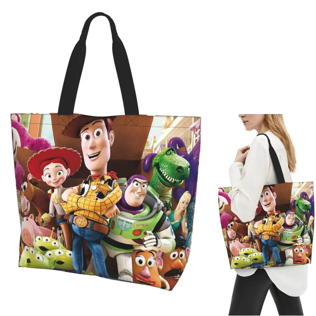 

Cartoon Toy Story Shopping Tote Bag Canvas Large Capacity Shoulder Bags Shopper Grocery Handbag for Women