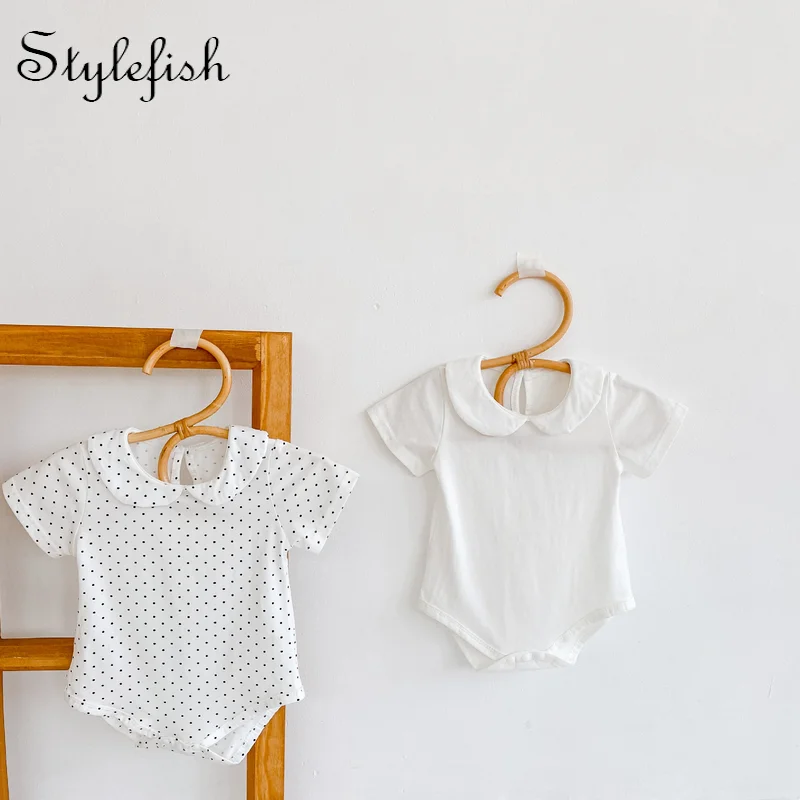 INS 2022 newborn baby clothes girl Summer Infant and Children Baby dot base doll collar romper jumpsuit