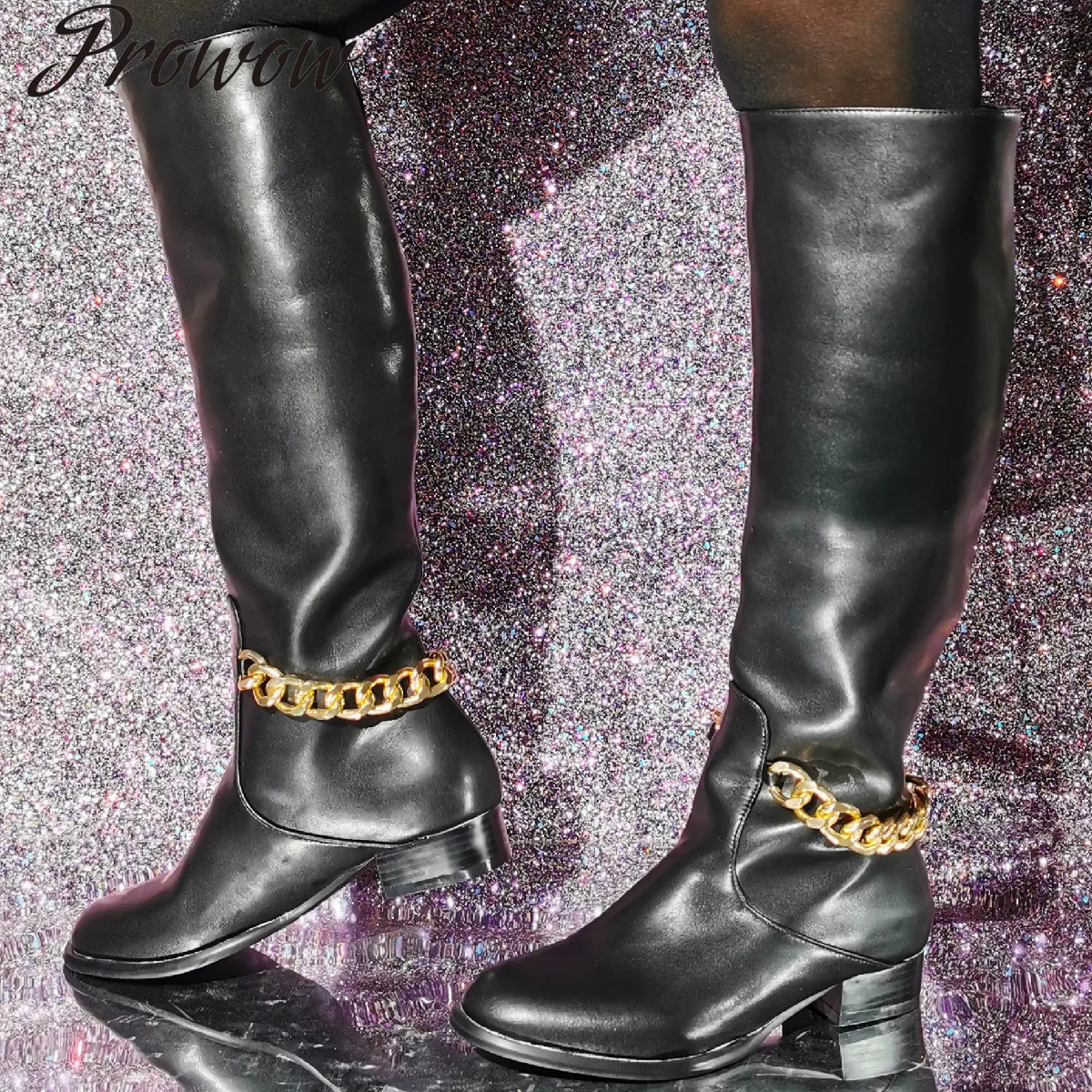 

Модные сапоги до колена низкого и большого размера, женская обувь Zapatos Mujer